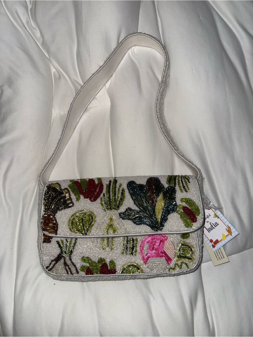 Radish Vegetable Beaded Shoulder Bag Handmade in India New With Tags